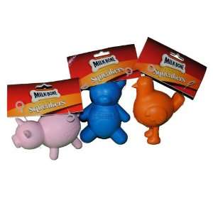  Set of 3 Milkbone Squeakers Rubber Dog Toys Pig Bear Pet 