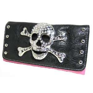 Punk Rock Skull Buckle with Crystals Tri Fold Wallet