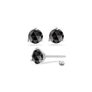   AA Black Diamond Stud Earrings Martini Setting in Platinum Screw Backs