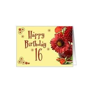    Red flowers in a red vase card for a 16 year old Card Toys & Games