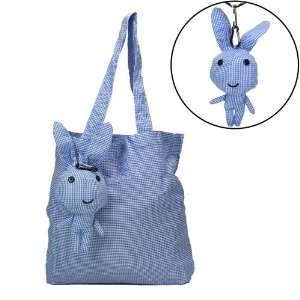 Blue Plaid / Cute Rabbit Design Reusable Trendy Fashion shopping Tote 