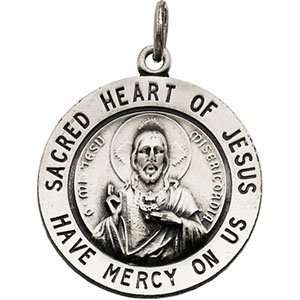   Silver 22.00 MM Sacred Heart Of Jesus Medal W/ 24 Inch Chain Jewelry