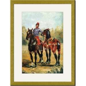  Gold Framed/Matted Print 17x23, Groom with Two Horses 