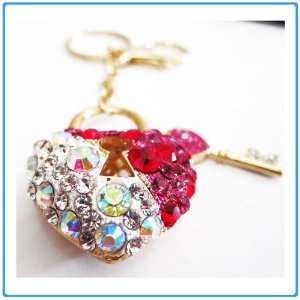  1x Crystal Rhinestone Red Heart Keychain/Necklace/Purse 