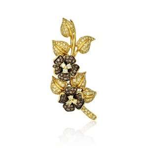  Leo Pizzo Diamond 18k Yellow Gold Floral Brooch Pin 