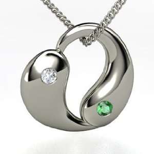  Yin Yang Heart, Sterling Silver Necklace with Diamond 