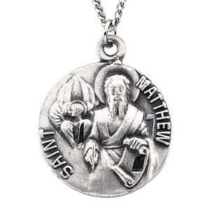   Silver 18.00 MM St. Matthew Medal With 18.00 Inch Chain Jewelry