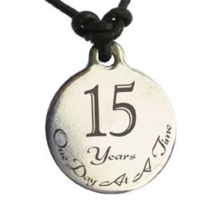  15 Year Sobriety Anniversary Medallion Leather Necklace 