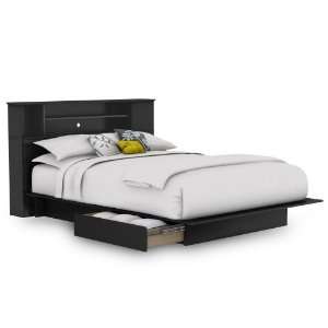  Vito Full/Queen Platform Bed & Bookcase Headboard in Pure 