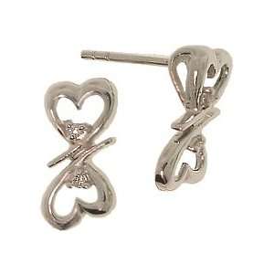  Silver Double Heart and Dia Earrings Jewelry