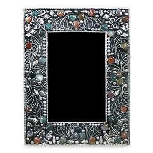   Gemstone and white metal picture frame, Garden (4x6)