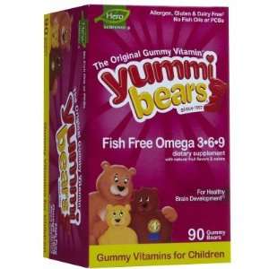  Yummi Bears  Omega 3 6 9, All Natural Fruit Flavors, 90 