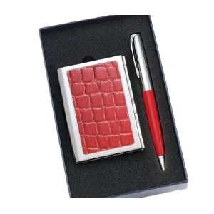   PVC Crocodile Pattern Chrome Plated Metal Card Case with Inside Clip