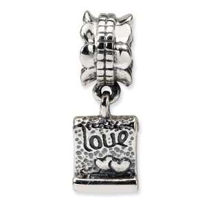   925 Sterling Silver Charm Square Love Note Dangle Bead Jewelry
