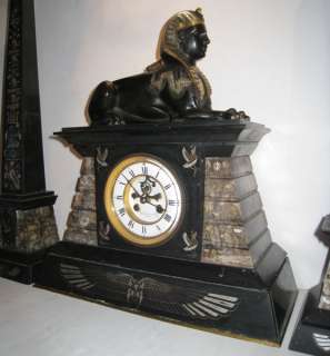 Antique Boutillier Egyptian Revival Clock Garniture  