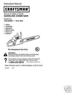  Craftsman Chain Saw Manuals Model # 358.350801  