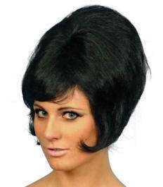 60s Style Cilla Short Black Beehive with Bangs  