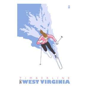  Timberline, West Virginia, Stylized Skier Giclee Poster 