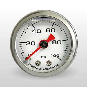 Fuel Pressure Gauge 0 100 PSI Liquid Filled, White Dial  