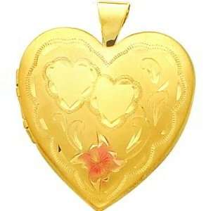  14K Gold Filled 4 Frame Enamel Heart Locket 30mm Jewelry
