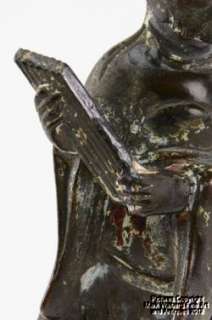 Chinese Bronze Figure, Scholar Holding Bamboo Book, Ming Dynasty 