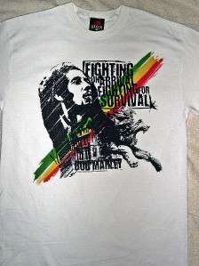 Bob Marley white Zion t shirt 1X 2X Fighting On Arrival Fighting For 