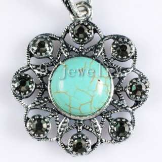 Turquoise Bead Tibet Silver Flower Necklace TS0798  