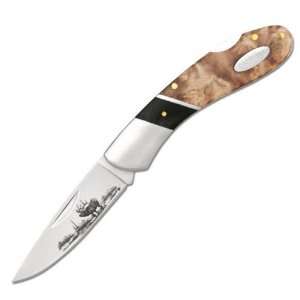   Burl Wood Handle 3.25inch 440 Stainless Steel Blade With Deer Graphic