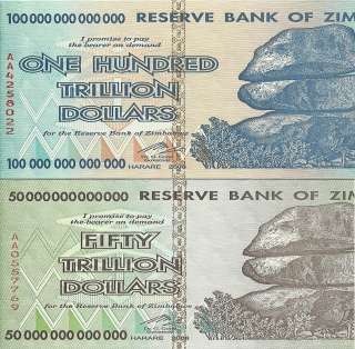 Notes Set) $100, $50 Trillion Zimbabwe Dollars 2007, P 91/90 