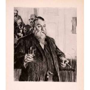  1946 Print Anders Zorn Toast Cigar Soke Libation Liquor 