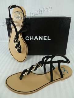 CHANEL Entre Doigts Pearl Rope Braid Thong Sandals Shoes 37.5 NEW 