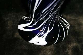 11 Cobalt Blue and White Art Glass Vase Swirl Design  