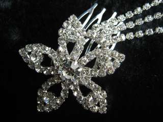Bridal Party Wedding Clear Crystal Flower Floral Silver Hair Comb Head 
