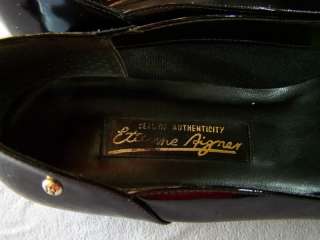   80s 8.5 Etienne Aigner Black Patent Leather Deep Cut Flats Logo Button