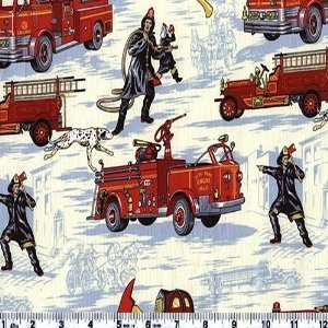  45 Wide Fire Fighter Fire Engine Chambray Fabric By The 