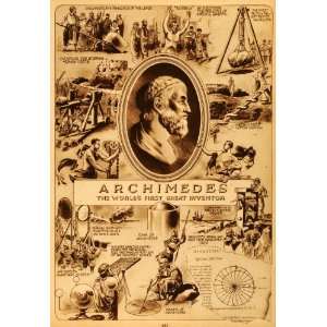  1920 Rotogravure Archimedes Bust Greek Inventor Catapult 