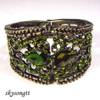 Green Rhinestone Crystal Bangle Cuff Bracelet B1069G  