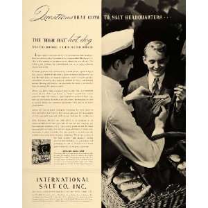 1938 Ad International Salt Company Hot Dog Bun Vendor   Original Print 