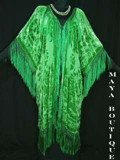 Silk Burnout Velvet Fringe Jacket Kimono IVORY NEW PLUS  