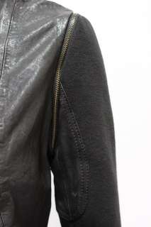 Quotation womens black zip cotton sleeve leather jacket OS $425 New 