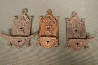 Antique Cast Brass Bronze Tudor Gothic Mission Sconce Pair 3 Backs 