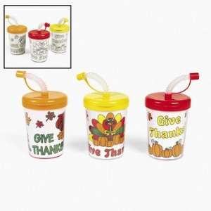 Color Your Own Give Thanks Cups With Lids & Straws   Craft 