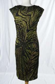 St. John Collection Green Tigerstripe Print Embellished Knit Shift 