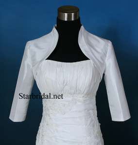 Sleeve Ivory Taffeta Wedding Bridal Bolero Jacket Shrug S, M, L 