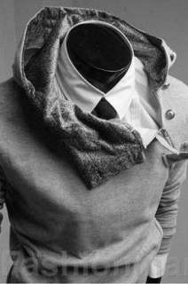 Mens Long Sleeve Hoodie Sweater Sweatshirt L Grey W01  