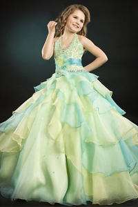 Perfect Angels 1345 Aqua Yellow Pageant Gown Dresss 6  