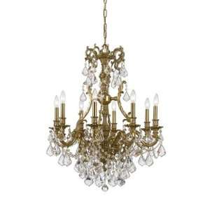 Ornate Aged Brass Chandelier Accented with Swarovski Spectra Crystal 
