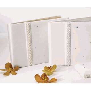  Scattered Pearls & Crystals Traditional Guest Book   White 