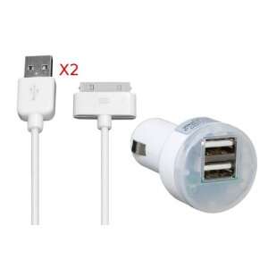 Avantgarde® 2 Port USB Car Charger Adapter + 2 Data/Chaging Cables 