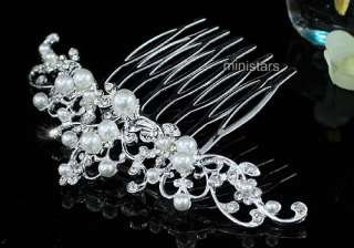 Bridal Wedding Flower Crystal Faux Pearl Hair Comb AT1443  